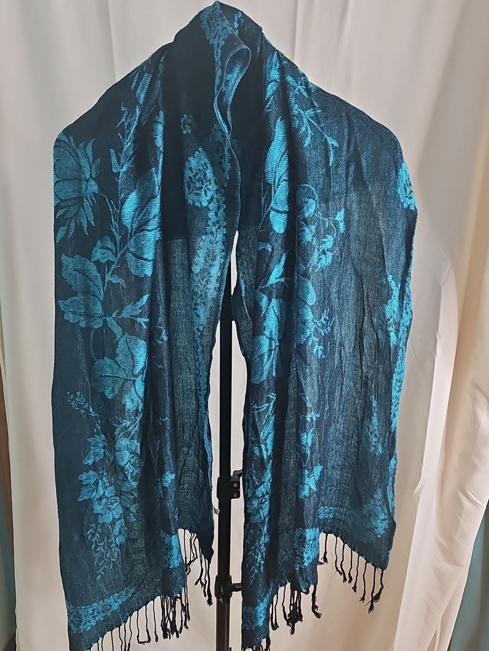 Teal Floral Fringe Scarf - Women Accessories